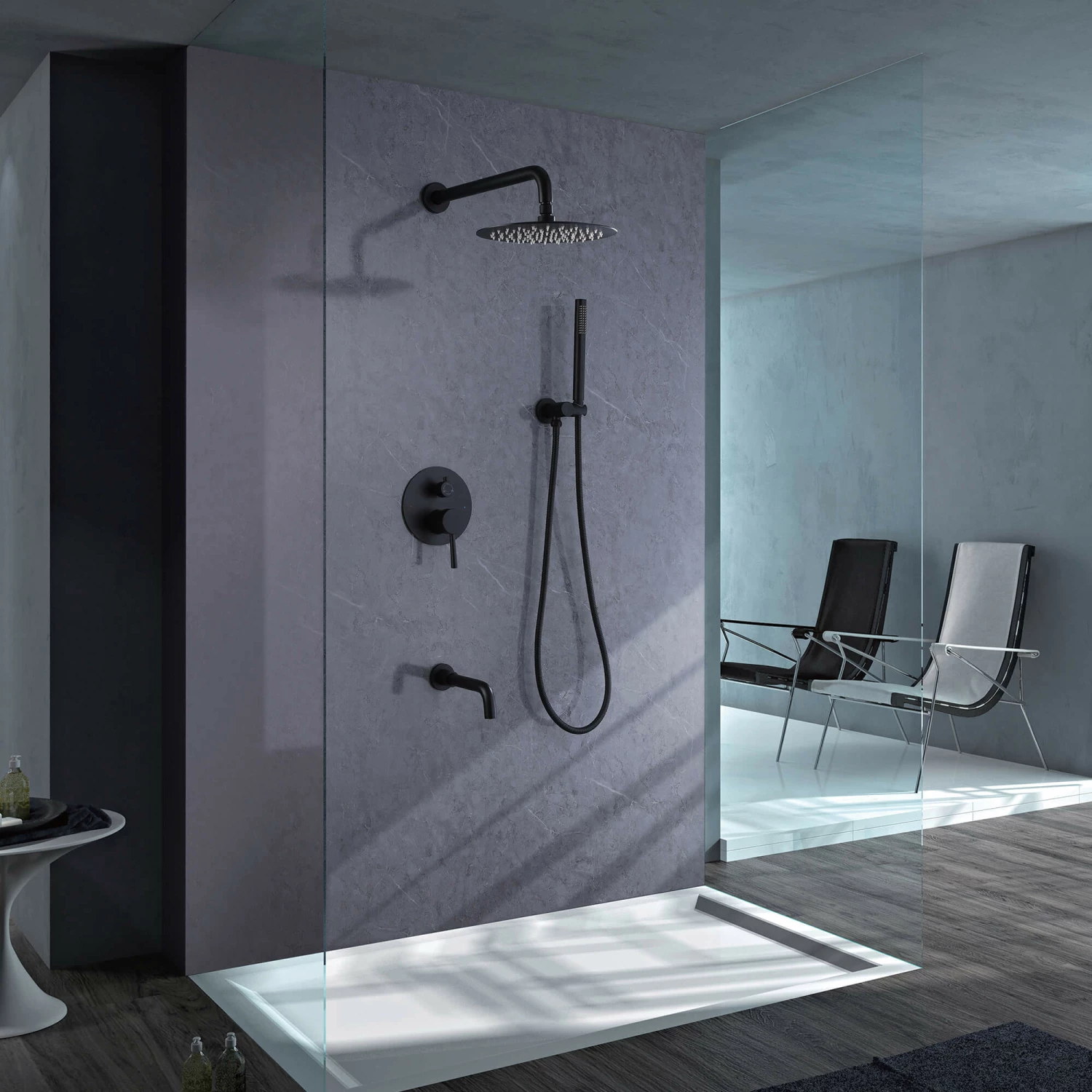 Shower System Matte Black Wall Mount 3-Function Tub Shower Combo Set RB1109 2 Shower System Matte Black Wall Mount 3-Function Tub Shower Combo Set RB1109 - Image 2