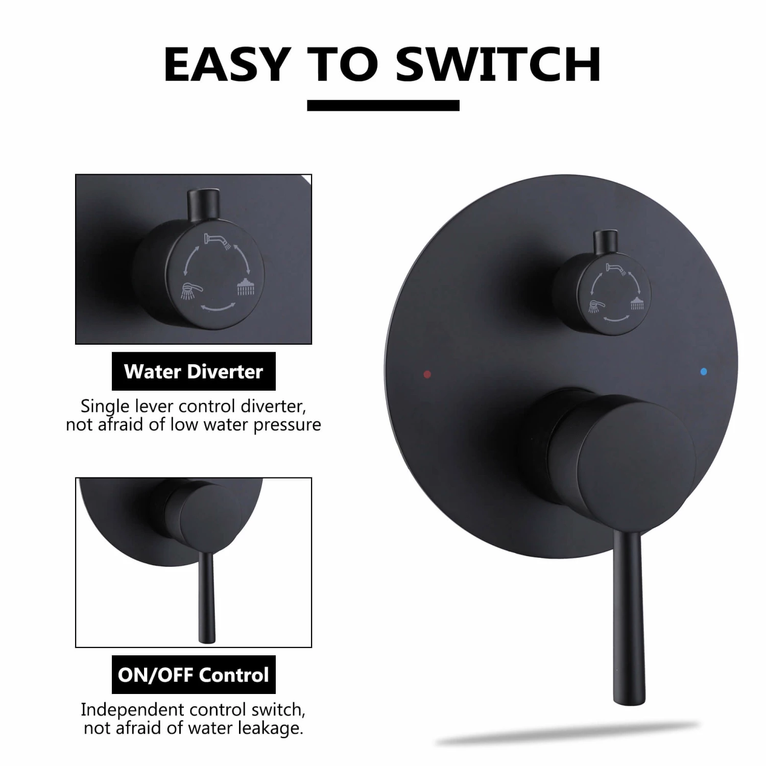 Shower System Matte Black Wall Mount 3-Function Tub Shower Combo Set RB1109 6 Shower System Matte Black Wall Mount 3-Function Tub Shower Combo Set RB1109 - Image 6