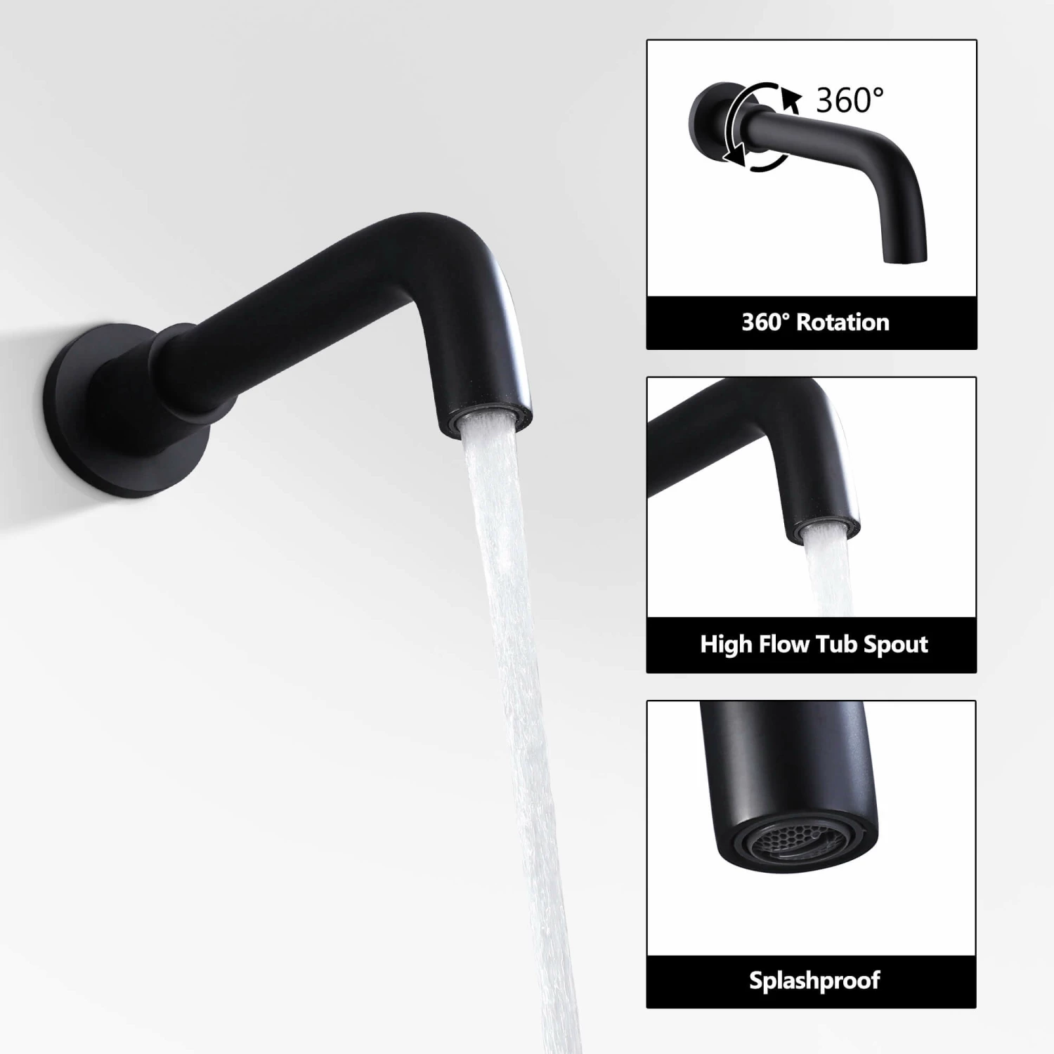 Shower System Matte Black Wall Mount 3-Function Tub Shower Combo Set RB1109 7 Shower System Matte Black Wall Mount 3-Function Tub Shower Combo Set RB1109 - Image 7