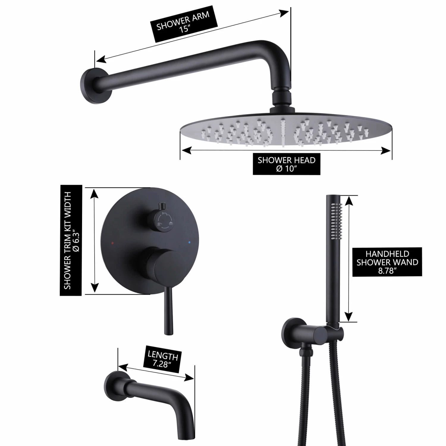 Shower System Matte Black Wall Mount 3-Function Tub Shower Combo Set RB1109 8 Shower System Matte Black Wall Mount 3-Function Tub Shower Combo Set RB1109 - Image 8