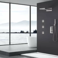 Brushed Nickel Thermostatic Shower System With 3pcs Body Jets Spray RB1119 -Cheap RBrohant Store RB1119 3