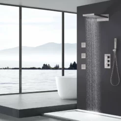 Brushed Nickel Thermostatic Shower System With 3pcs Body Jets Spray RB1119 -Cheap RBrohant Store RB1119 5