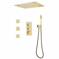 LED Thermostatic Shower System Ceiling Mount Rainfall Shower Head 3 Body Massager Jets RB1122