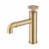 Wheel Handle Deck Mounted Bathroom Sink Faucet Brushed Gold RB1127