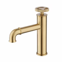 Wheel Handle Deck Mounted Bathroom Sink Faucet Brushed Gold RB1127