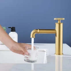 Wheel Handle Deck Mounted Bathroom Sink Faucet Brushed Gold RB1127 -Cheap RBrohant Store RB1127 3