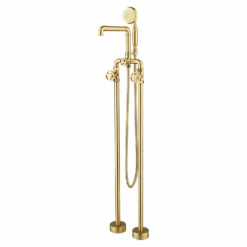 Industrial Style Freestanding Bathtub Faucet Floor Mounted Tub Filler 2 Wheel Knobs RB1142