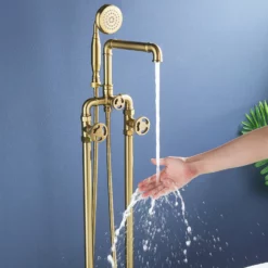 Industrial Style Freestanding Bathtub Faucet Floor Mounted Tub Filler 2 Wheel Knobs RB1142 11 Industrial Style Freestanding Bathtub Faucet Floor Mounted Tub Filler 2 Wheel Knobs RB1142 -Cheap RBrohant Store RB1142 3