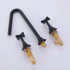 Matte Black Widespread Bathroom Sink Faucet 2 Cross Handle Lavatory Vanity Faucet RB1172 -Cheap RBrohant Store RB1172 4