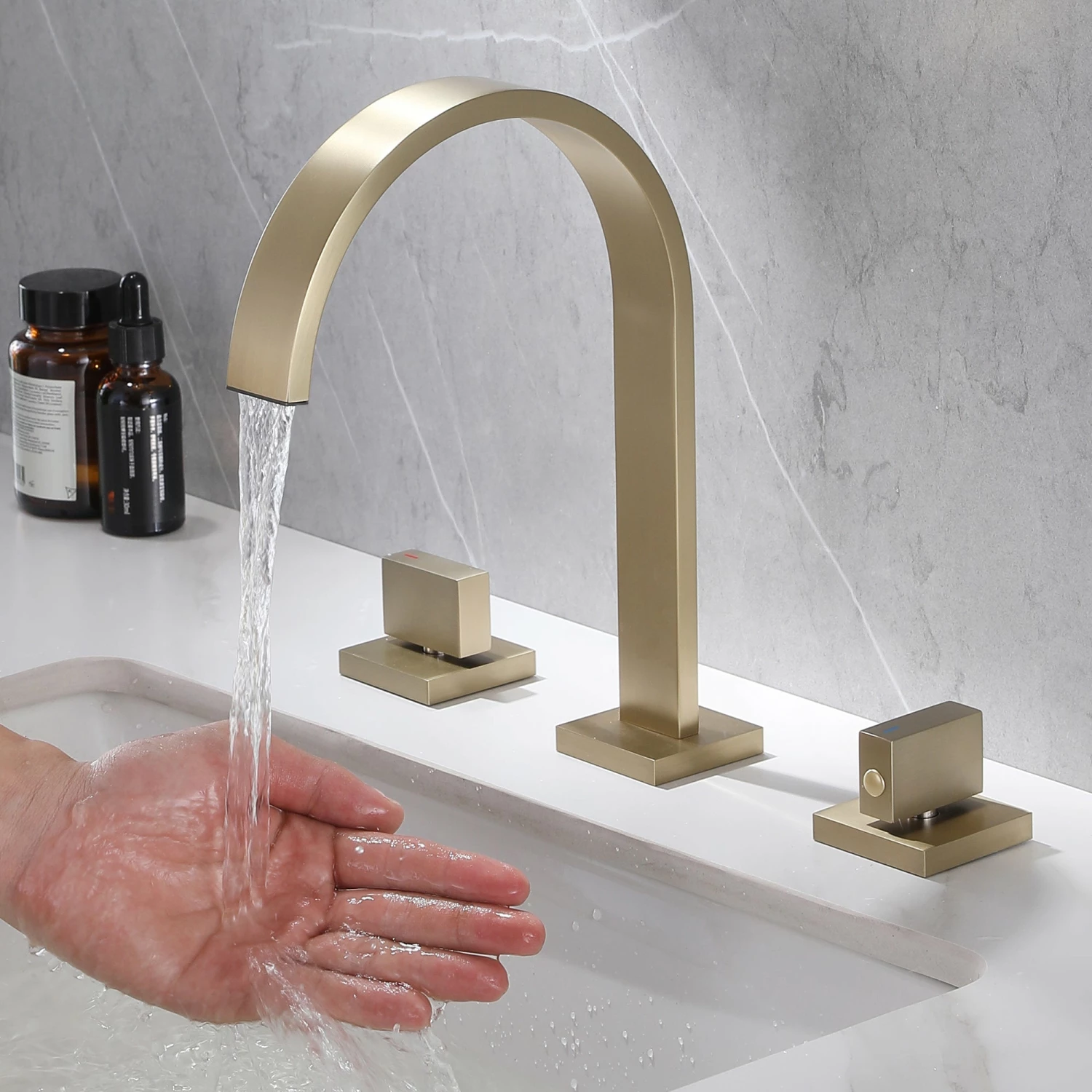 Two Handle Widespread Bathroom Sink Faucet Brushed Gold RB1189 2 Two Handle Widespread Bathroom Sink Faucet Brushed Gold RB1189 - Image 2