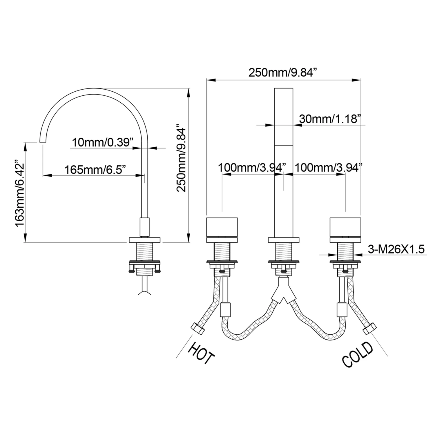 Two Handle Widespread Bathroom Sink Faucet Brushed Gold RB1189 8 Two Handle Widespread Bathroom Sink Faucet Brushed Gold RB1189 - Image 8