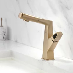 Bathroom Sink Faucet With Pull Out Sprayer Liftable Mixer Tap Brushed Gold RB1196 -Cheap RBrohant Store RB1196 3
